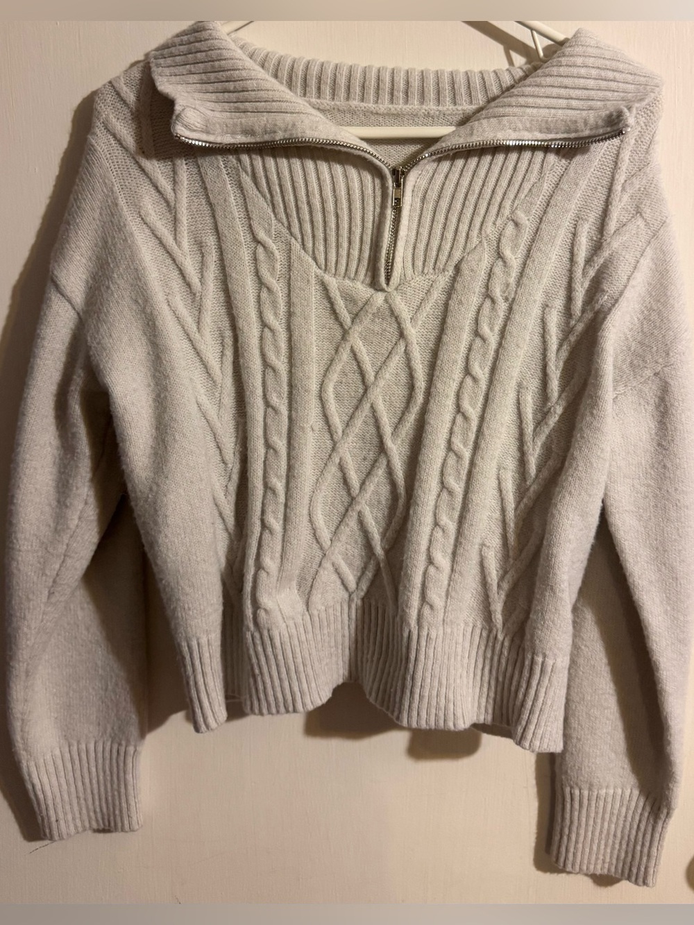 ✨3 for 18$✨ Cider Cable-Knit Half-Zip Turtleneck Sweater in Light Cream